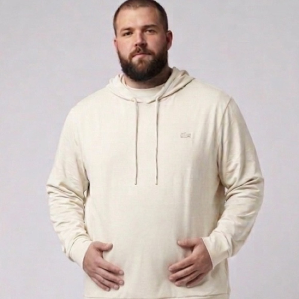 Lacoste men’s oatmeal Pullover Hoodie with Crocodile Logo-9/ 4xl